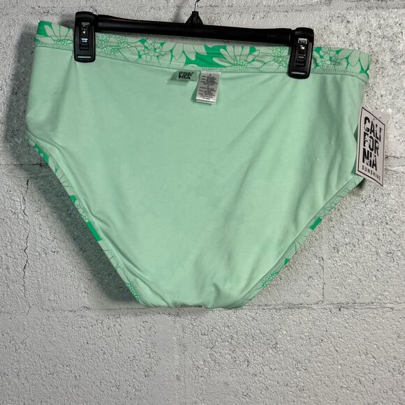 California Juniors' Plus Size Printed High-Waist Swim Bottoms Aqua Floral 2X - Picture 3 of 6